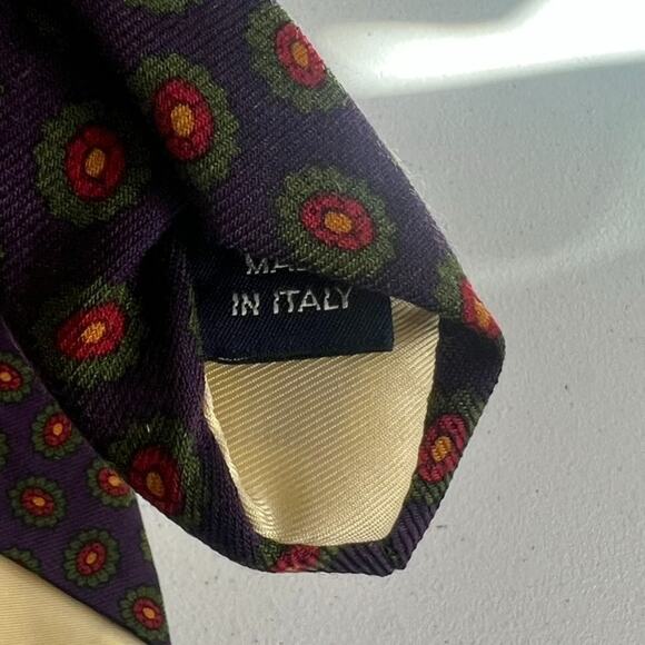 Polo by Ralph Lauren Men's Tie 57" Navy Blue Floral 100% Wool Handmade In Italy - Picture 8 of 14